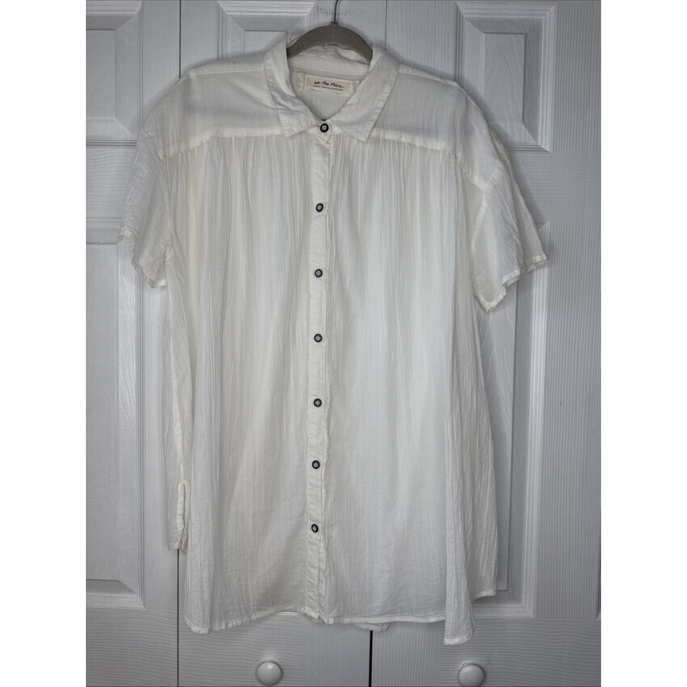 NEW FREE PEOPLE WE THE FREE WHITE FLOAT AWAY SHIRT TOP SZ M
